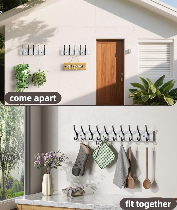 Optish 2 Pack Wooden Coat Rack Wall Mount, 16.1" Rustic Coat Hanger Hooks - Image 7