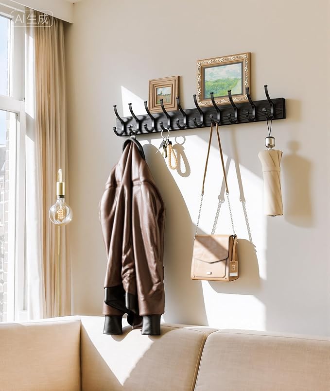 Optish 2 Pack Wooden Coat Rack Wall Mount, 16.1" Rustic Coat Hanger Hooks Wall - Image 5