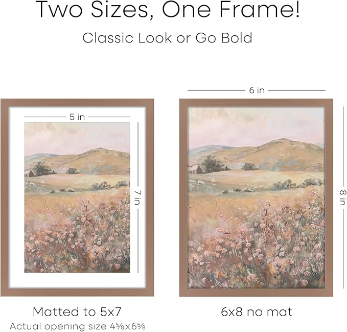 Homeforia 6x8 Picture Frame Mocha, High End Metal 6 x 8 Mocha Frames with Mat 5 x 7 for Art, 8x6 Desk Frame Matted to 5x7 inch Photo, 6 by 8 Wall or Tabletop Frames, Tempered Glass, Wall Kit, Set of 1