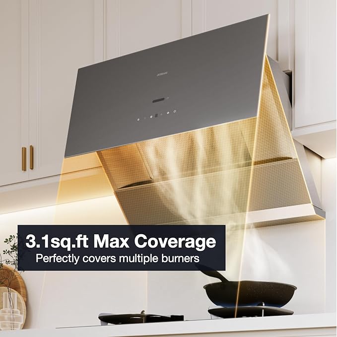 ROBAM Under Cabinet or Wall Mount Kitchen Range Hood 30" R-Max3 Black, 1200CFM Auto-Adjust Speed Control with LED Lights Vent Hood, Fingerprint Resistance and R-Link Tech