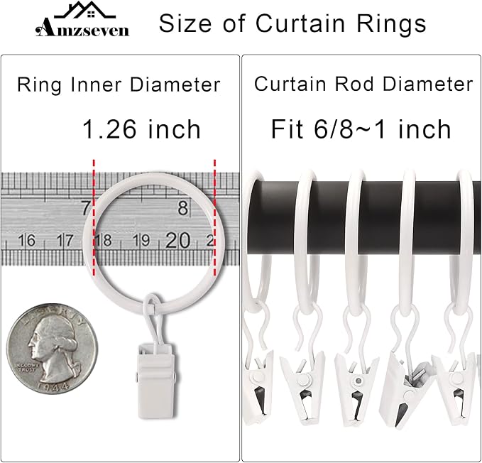 100 Pack Curtain Rings with Clips, Drapery Clips with Rings, Drapes Rings 1.26 - Image 3