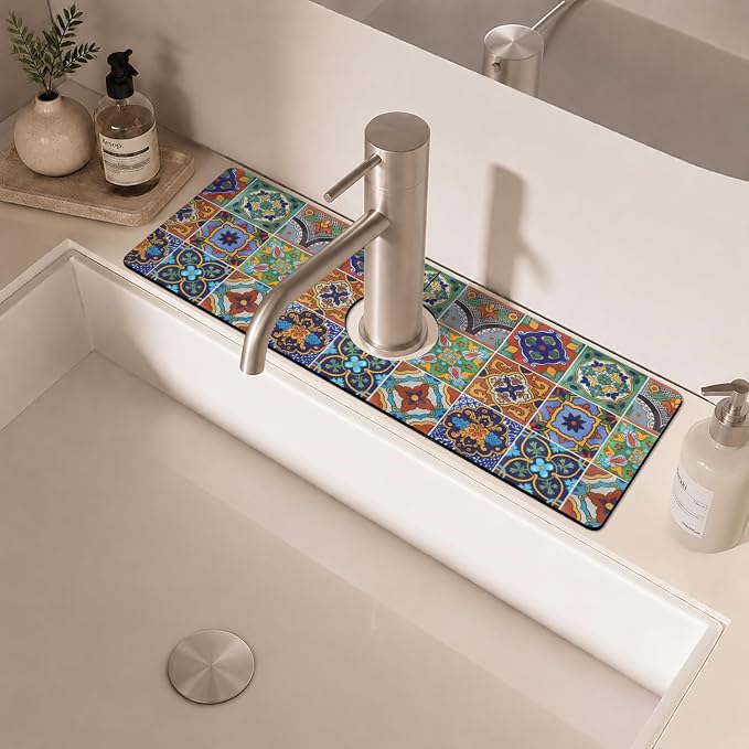Mexican Ceramic Tile Kitchen Sink Splash Guard Faucet Mat, Faucet Non-slip - Image 6