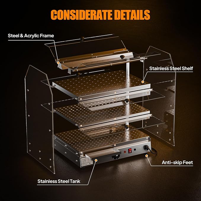 Bonnlo Commercial Food Warmer Display Pizza Warmer, 3-Tier Electric Countertop Food Warmer with LED Acrylic Door Removable Shelves Temp Control, Food Display Warmer for Buffet Restaurant, 120V 500W