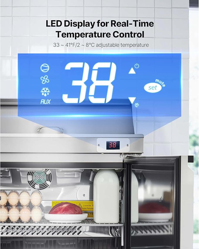 VEVOR Commercial Refrigerator, 28" W Sandwich/Salad Prep Refrigerated Table, Stainless Steel Food Prep Station Fridge with 8 Pan, for Restaurant, Bar, Shop, 7.1 Cu. Ft Refrigerator Single Door, Silver