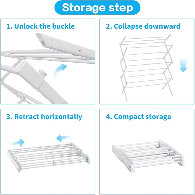 3-Tier Foldable Clothes Drying Rack Adjustable, Laundry Drying Rack Collapsible - Image 7