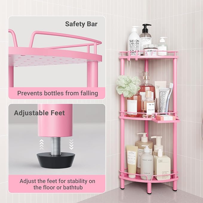 ELYKEN Corner Shower Caddy Standing, 3 Tier Metal Shower Organizer - Image 5