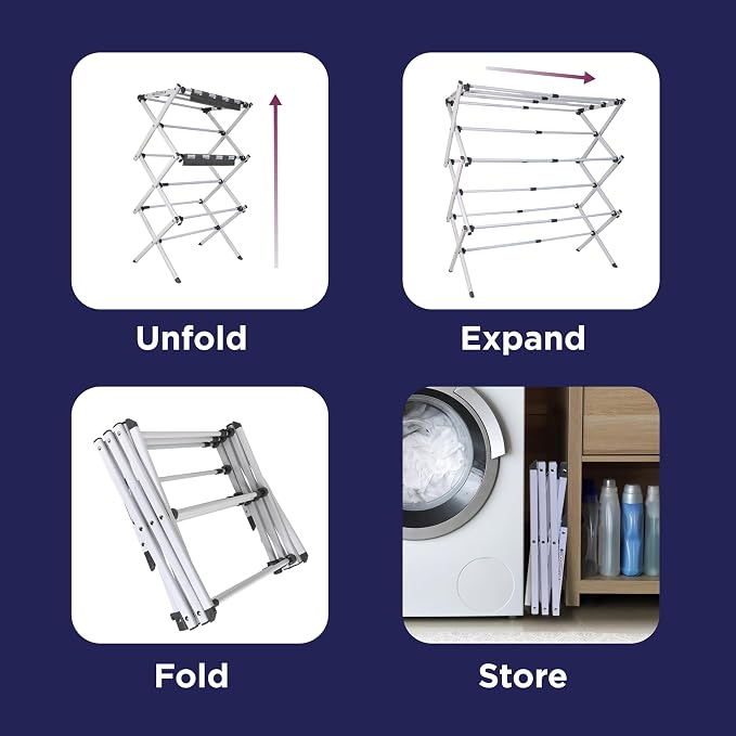 BLACK+DECKER Space Saving 3-Tier Expandable Clothes Drying Rack, Foldable - Image 8