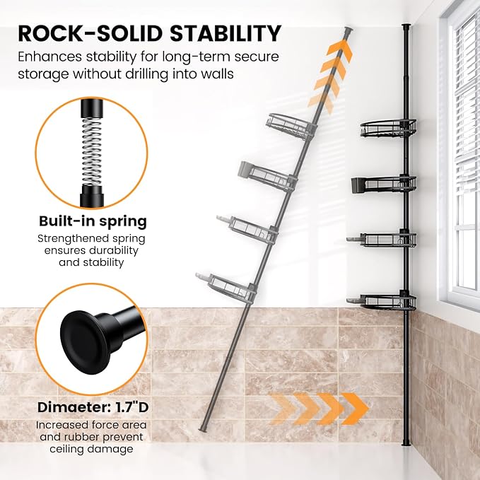 Adjustable Tension Pole Shower Caddy: Rustproof Corner Bathroom Organizer - Image 6
