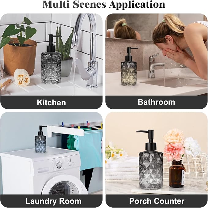 Glass Soap Dispenser with Plastic Pump, 1 Pack 11oz Gradient Diamond Design - Image 4