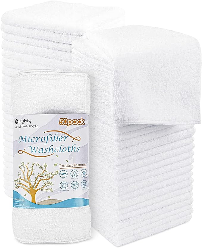 Orighty Washcloths Bulk, 50 Pack Microfiber Face Towels, 12x12 Inch White by AllRightinOrighty
