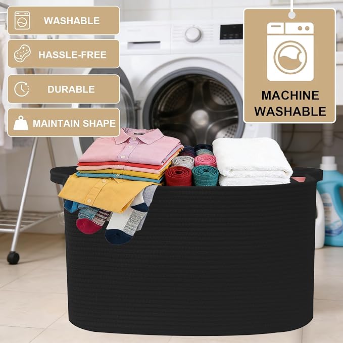 65L Large Laundry Basket with Handles, Woven Blanket Basket - Image 7