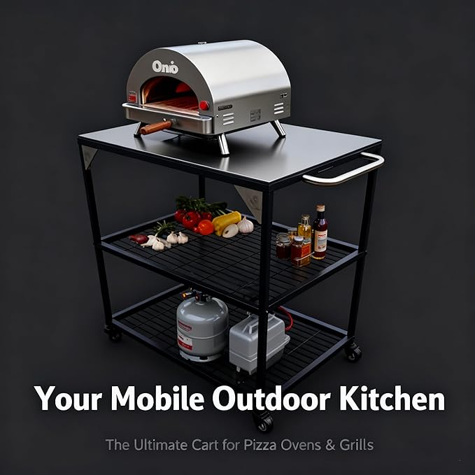 Outdoor Pizza Oven Table for Outside/Indoor & Outdoor Cooking Station/Grill Cart with Wheels/Metal Work Table for Ooni,Blackstone Griddle