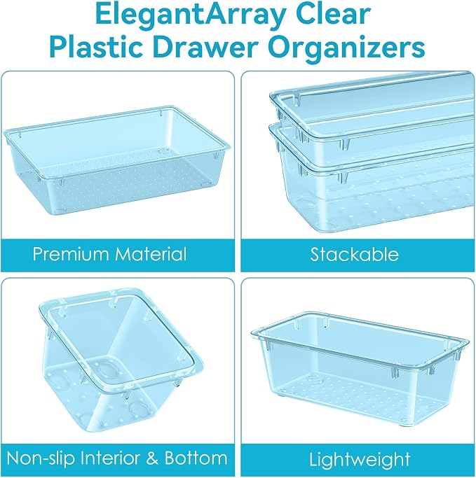 ElegantArray 12 PCS Drawer Organizer Set, Makeup Organizers, Sea Blue | 4 Sizes - Image 3