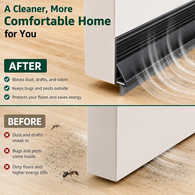 Door Draft Stopper with Brush, 1 Pack | Self Adhesive Weather Stripping - Image 7