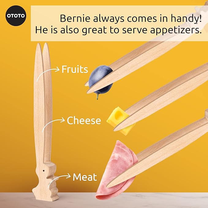 OTOTO Bernie Bunny Toaster Tongs - Rabbit, Salad Servers - Multipurpose Mini Tongs for Appetizers, Wood Utensils & Cute Kitchen Gadgets, Easter, White Elephant Gifts, Toast, Cute Kitchen Accessories