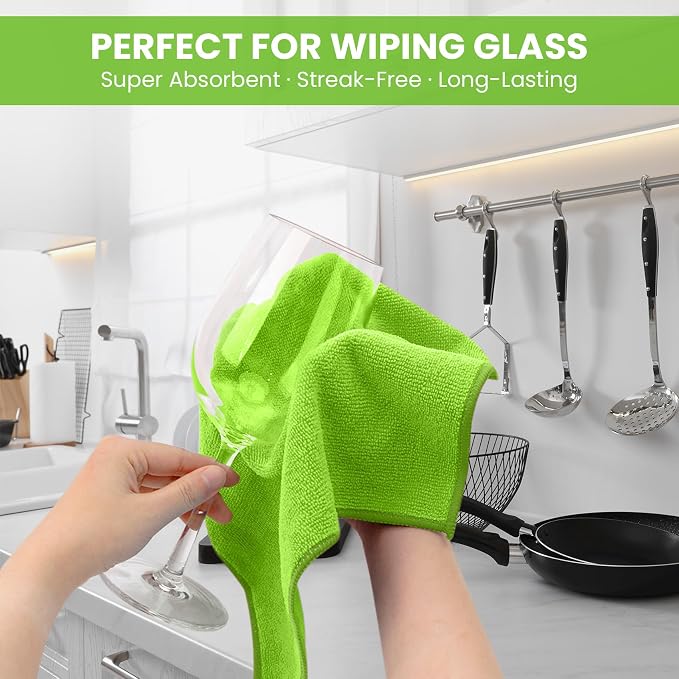 SIFANGKE Microfiber Cleaning Cloth, 12 Pack Limegreen Cleaning Rags - Image 3