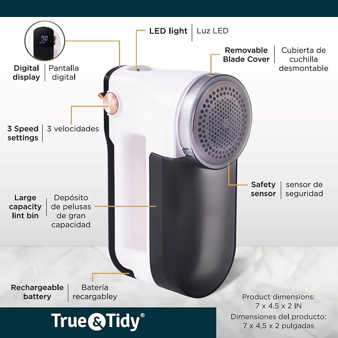 True & Tidy XL Rechargeable Fabric Shaver & Fuzz Remover w/Built-in Light - Image 9