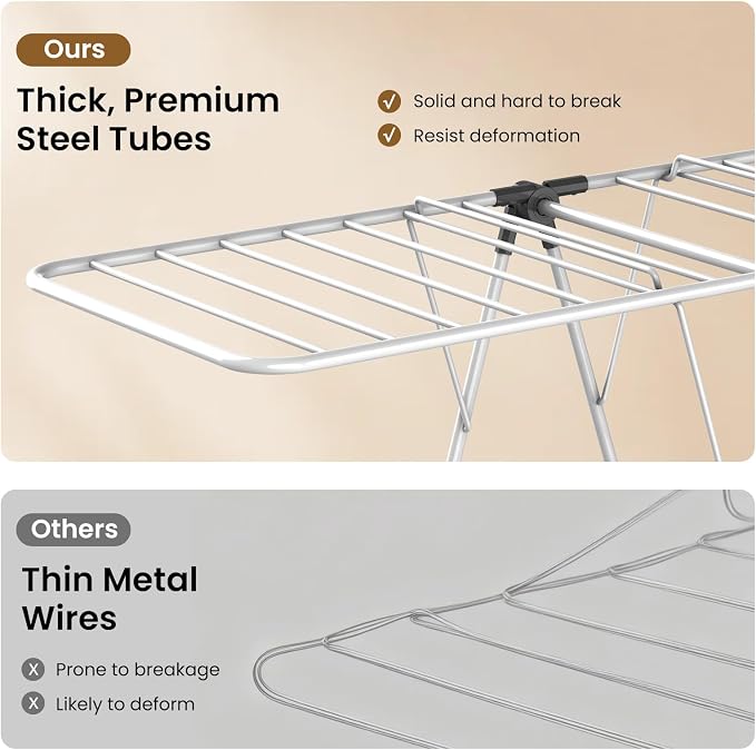 Clothes Drying Rack, 2-Tier Foldable Laundry Dryer Rack, Metal Height - Image 4