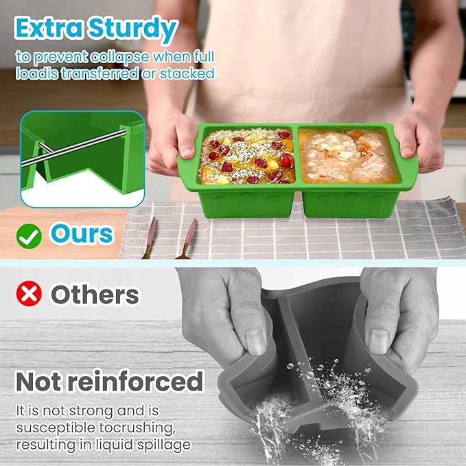 2 Pack Silicone Freezer Trays With Lid For Easy Storage Silicone Soup Freezer Molds 2 Cup ，Perfect For ice cube tray Freezing Broth Sauces Store Leftovers , Leakproof, Easy Release Dishwasher Safe