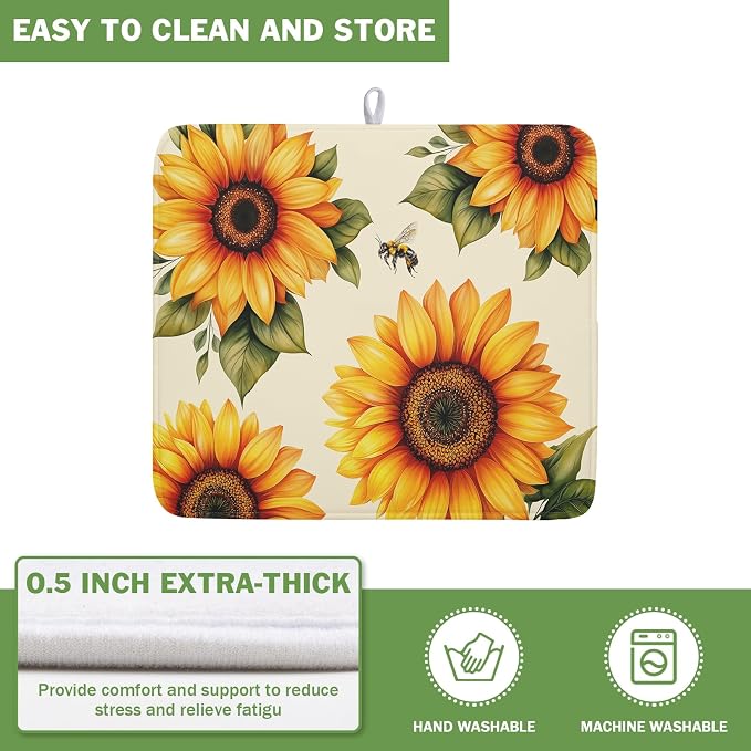 Sunflower Dish Drying Mat 16x18 Inch Absorbent Reversible Summer Drying Mat - Image 5