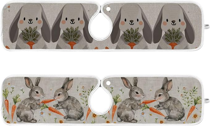 Cute Grey Bunny Carrot Daisy Sink Mat by Tatenale