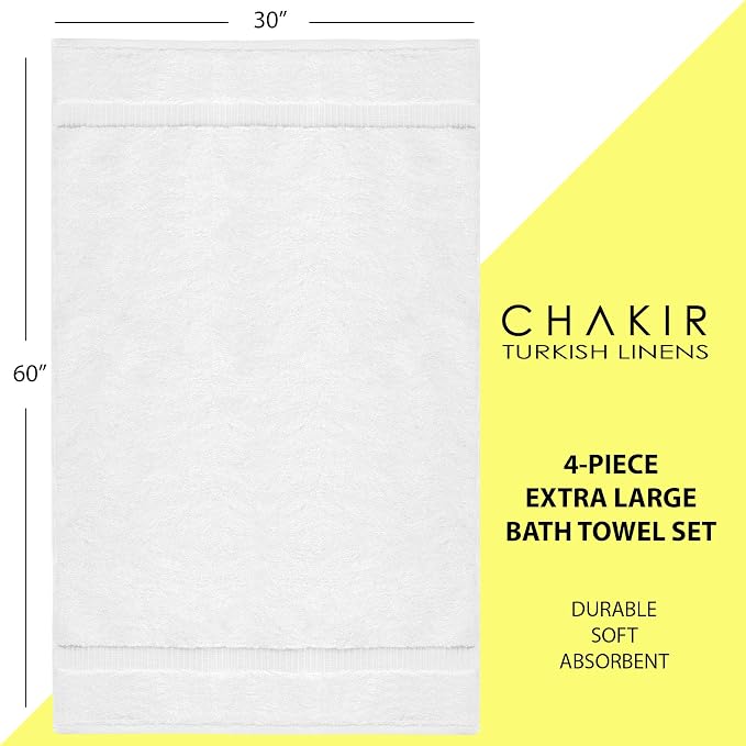 Chakir Turkish Linens 100% Cotton 4-Pack Bath Towels 30x60, 30x60 Extra Large - Image 5