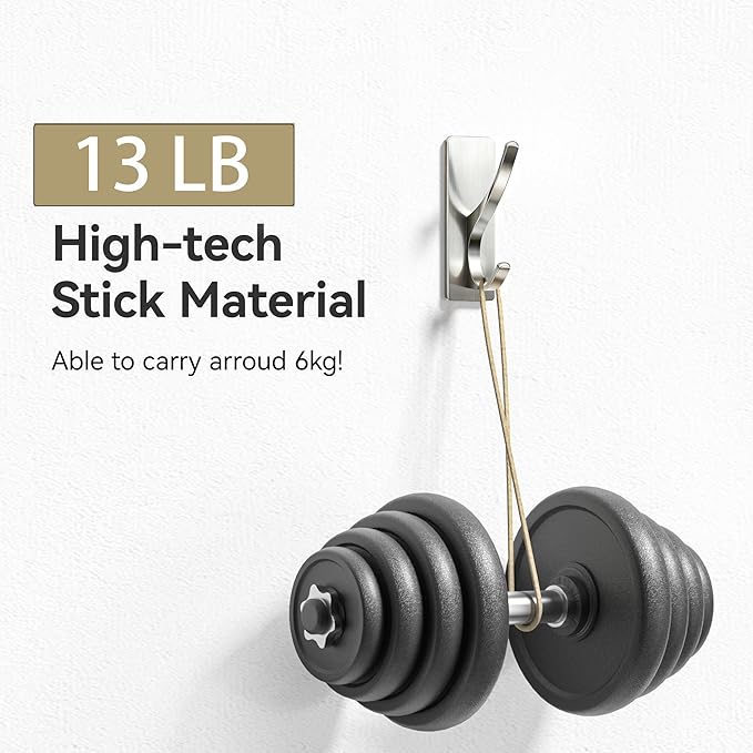 pickpiff 10 Pcs Brush Nickel Self-Adhesive Hook, 13LB Hanger - Image 2