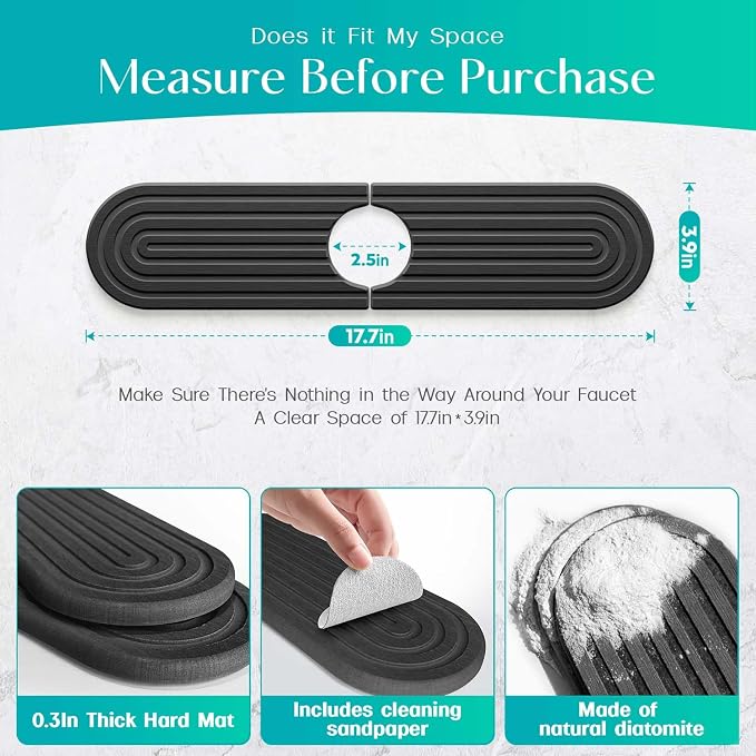 Stone Faucet Mat for Kitchen Sink – Diatomite Fast-Drying Stone Tray, Faucet - Image 4