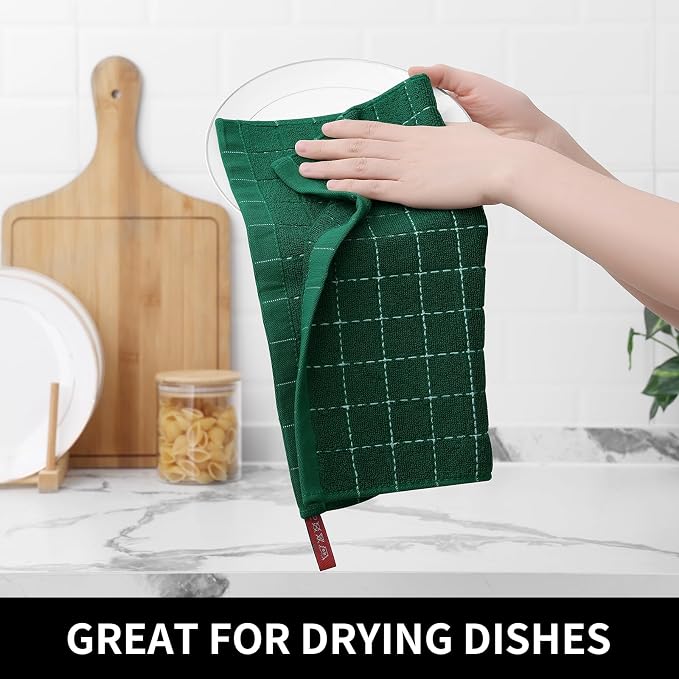 Homaxy 100% Cotton Terry Kitchen Dish Cloths, 6 Pack, Dark Green - Image 4
