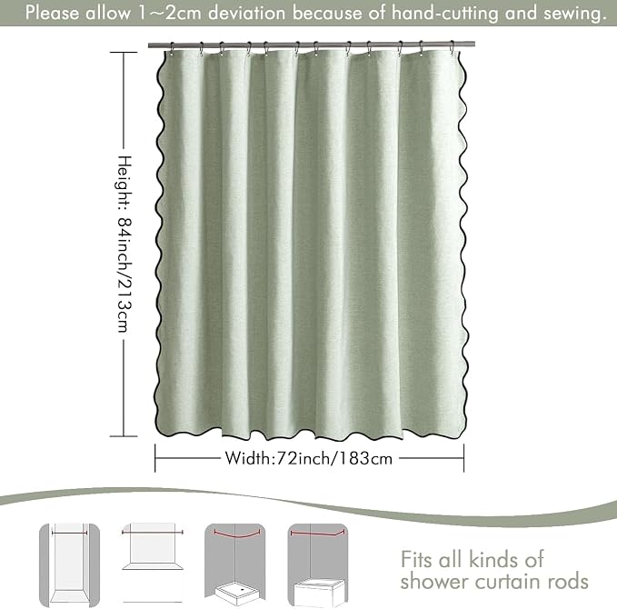 MIULEE 72"x84" Extra Long Scalloped Linen Shower Curtain Sage Green - Image 6