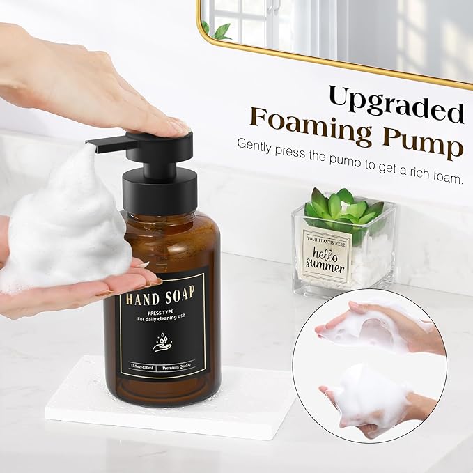 Luxspire Glass Foaming Soap Dispenser 15oz Hand Soap Bottle, 2 Pack | Anti-drip - Image 2