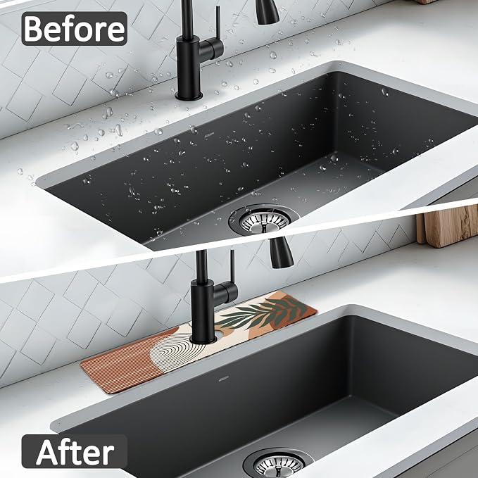 15" X 5.5" Kitchen Sink Splash Guard Faucet Mat Boho Super Absorbent Fast - Image 6