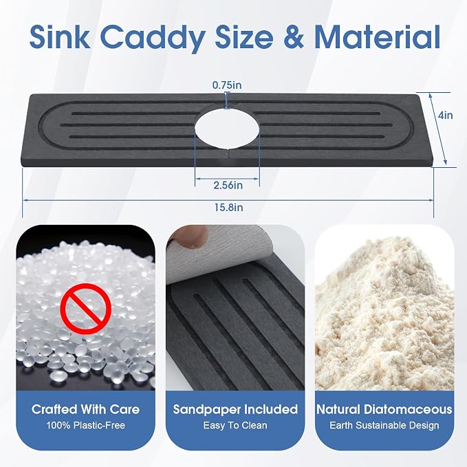 Stone Faucet Mat for Kitchen Sink, Water Absorbing Stone Faucet Splash Guard - Image 3