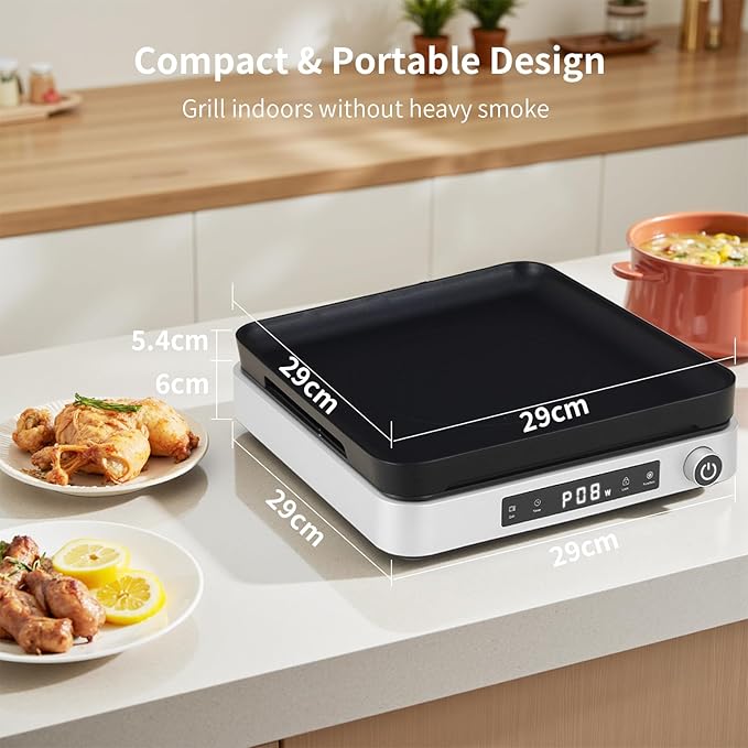 2-in-1 Induction Cooktop with Grill Pan – Portable 1 Burner Induction Hot Plate 1800W, Removable Griddle, 10 Power & 5 Temp Levels, Touch & Knob Control for Kitchen or RV Camping