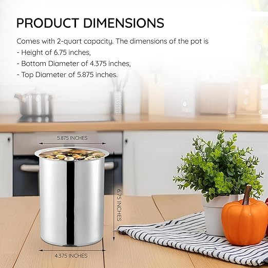 OCS Parts 3-Pack 2 Quart Bain Marie Pot | 6-3/4" x 4-3/8" Stainless Steel Pot for Warm or Cold Food, Sauces, Soups, or Organizing Cooking Utensils