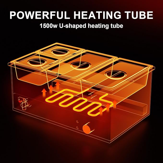 Commercial Food Warmer, 4 Pan 25QT Bain Marie Stainless Steel Electric Food Warmers, 1500W Buffet Warmer Soup Warmer with Temperature Control, Tap, Soup Spoon, for Catering Parties Restaurants
