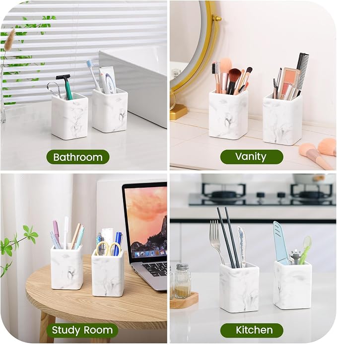 Luxspire Toothbrush Holders, 2 Pack, Marble | Fast Drying, Diatomaceous Earth - Image 3