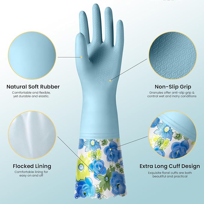 KAQ 3 Pairs Dishwashing Cleaning Gloves, Reusable Long Rubber Gloves - Image 2