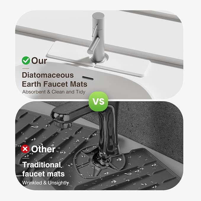 Premium Stone Faucet Mat for Kitchen Sink, 15.8" x 4" White | Quick Drying & - Image 6