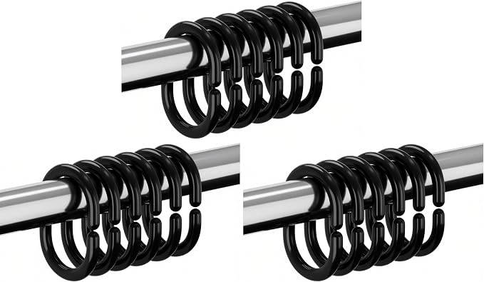 Resze 24 PCS Shower Curtain Rings, Plastic Black Shower Curtain Hooks, C-Shaped by Resze