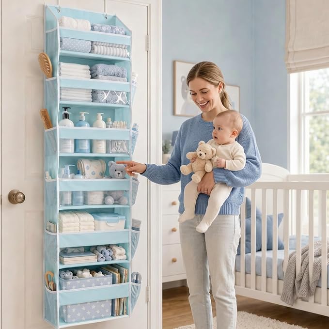 HOMELUX THEORY Over the Door Organizer, 100D Fabric, Baby Blue 1pc - Image 2
