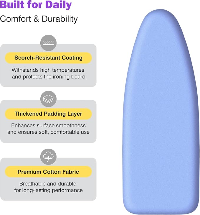 Ironing Board Cover and Pad 18x49 Large, Extra Thick Natural Cotton, Silicone - Image 3