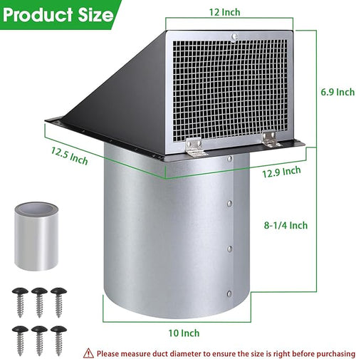 10 Inch Wall Vent Cover,Exhaust Vent Hooded Wall Vent with Screen and Damper,Outdoor Wall Exhaust Vent Cap Exterior Air Vent Cover for Kitchen Range Hood HVAC Duct Dryer Ventilation,Galvanized Steel
