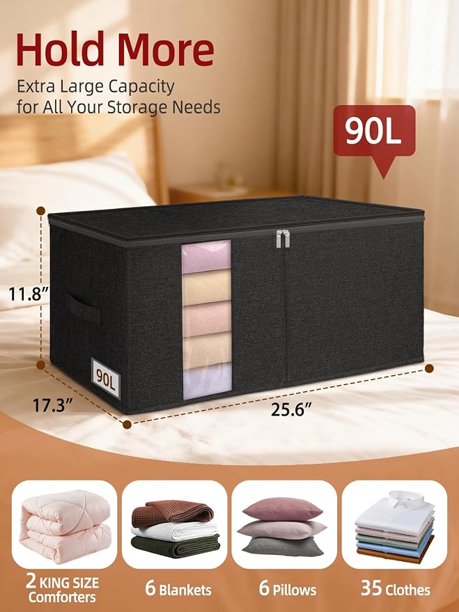 90L Rigid Structure King Size Comforter Storage Bag, 2 Pack, Stackable & - Image 3