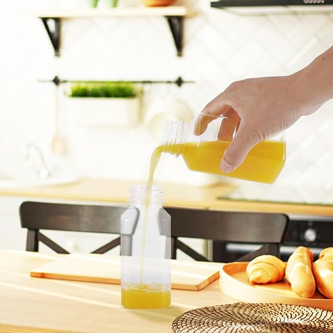 Plastic Juice Bottles 150 pcs 8 oz Empty Plastic Water Bottles with Caps Reusable Clear Beverage Containers for Drinking, Juicing, Smoothie, Water with 2 Brushes, 2 Funnels, 160 Stickers (8 OZ)