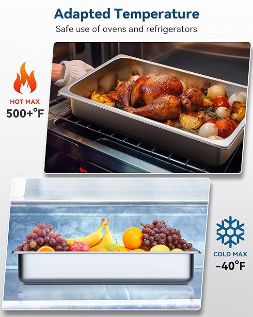 4 Pack Hotel Pans with Lids, 1/1 Full Size 4" Deep Steam Table Pan, 19 Gauge Thickened Stainless Steel Anti Jam Steam Pan, Commercial Food Storage Containers
