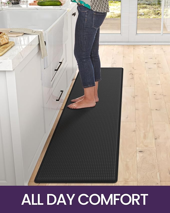 DEXI Kitchen Floor Mats Cushioned Anti Fatigue,17x59, Standing Runner Rug Waterproof, Comfort Memory Foam Padded for Front Sink Laundry, Black