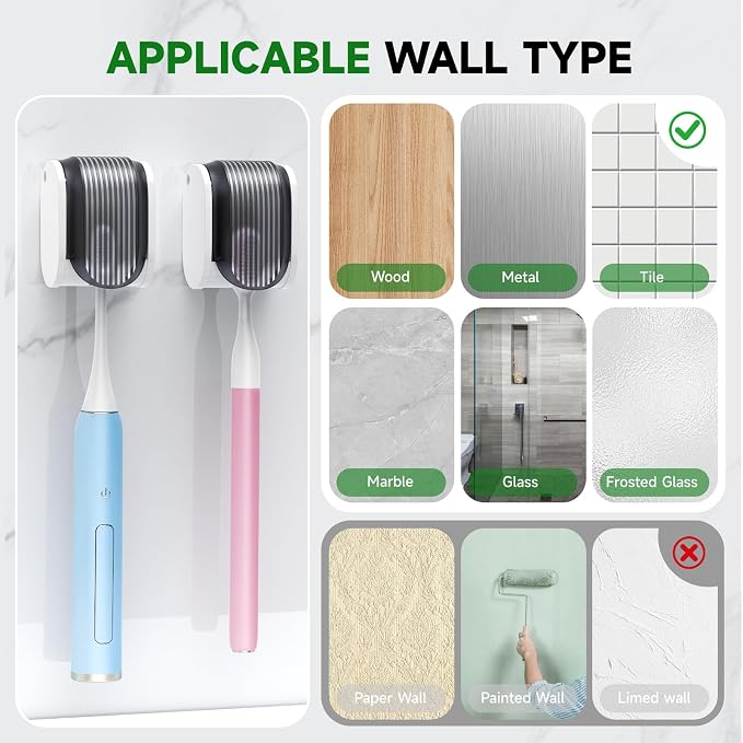 4 Pcs Toothbrush Holders Wall Mounted, Single Slot Design, Shower Self Adhesive - Image 8