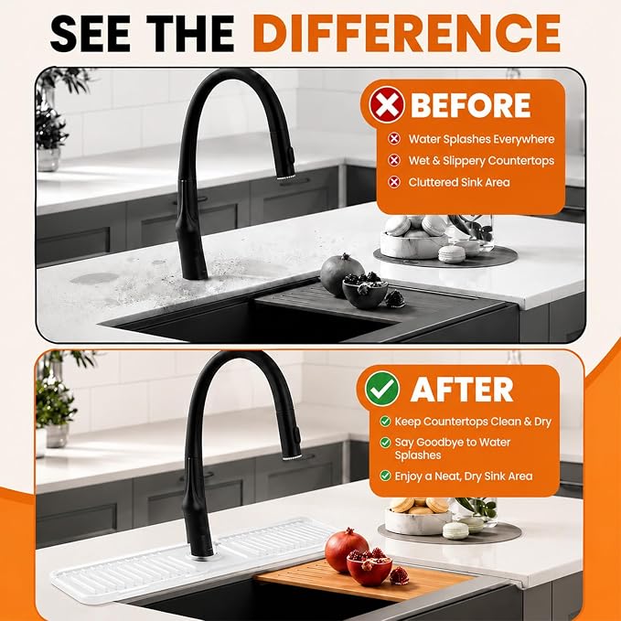 18 Inch Silicone Faucet Mat for Kitchen Sink Splash Guard, W/Sink Baffle | - Image 6