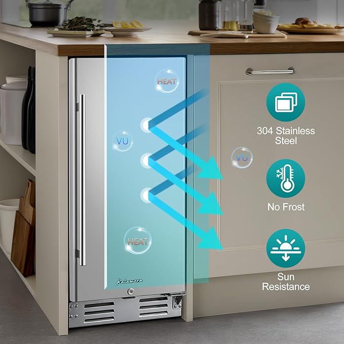 Kalamera Beverage Refrigerator, 15 inch Under Counter Beer Fridge for 104 Cans w/ 32-41℉ Temperature Range, Drink Fridge with Stainless Steel Door…